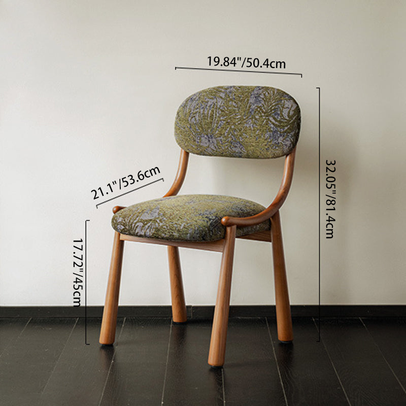 Contemporary Retro Square Rectangular Cotton-linen Ash Wood Dining Chair Backrest Armless For Dining Room & Kitchen
