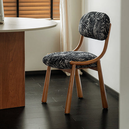 Contemporary Retro Square Rectangular Cotton-linen Ash Wood Dining Chair Backrest Armless For Dining Room & Kitchen