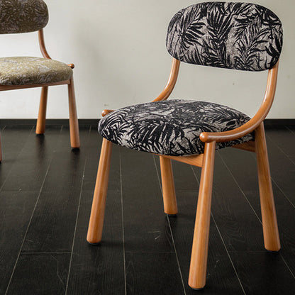 Contemporary Retro Square Rectangular Cotton-linen Ash Wood Dining Chair Backrest Armless For Dining Room & Kitchen