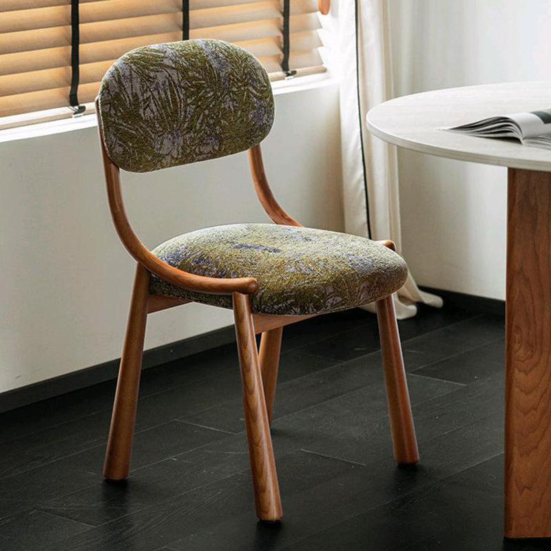 Contemporary Retro Square Rectangular Cotton-linen Ash Wood Dining Chair Backrest Armless For Dining Room & Kitchen
