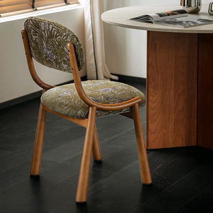 Contemporary Retro Square Rectangular Cotton-linen Ash Wood Dining Chair Backrest Armless For Dining Room & Kitchen