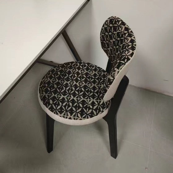 Modern Minimalist Round Cotton-linen Ash Wood Solid Wood Dining Chair Backrest Armless For Dining Room & Kitchen