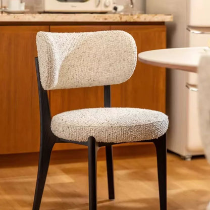 Modern Minimalist Round Cotton-linen Ash Wood Solid Wood Dining Chair Backrest Armless For Dining Room & Kitchen