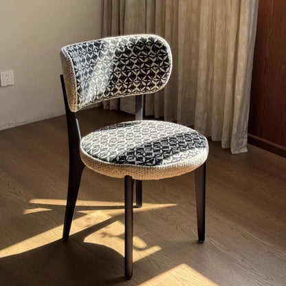 Modern Minimalist Round Cotton-linen Ash Wood Solid Wood Dining Chair Backrest Armless For Dining Room & Kitchen