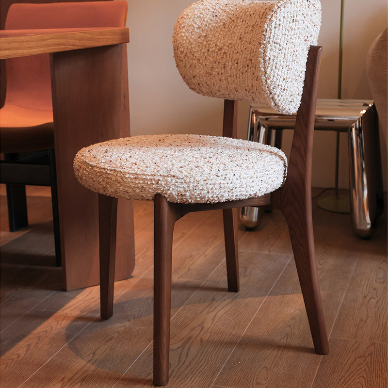 Modern Minimalist Round Cotton-linen Ash Wood Solid Wood Dining Chair Backrest Armless For Dining Room & Kitchen