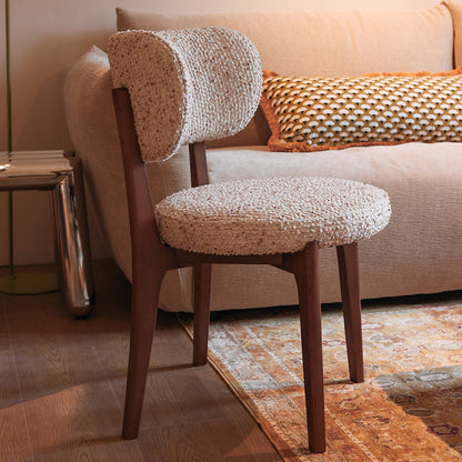 Modern Minimalist Round Cotton-linen Ash Wood Solid Wood Dining Chair Backrest Armless For Dining Room & Kitchen