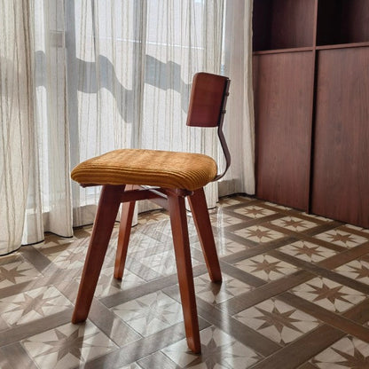 Contemporary Retro Square Rectangular Corduroy Rubberwood Solid Wood Plywood Iron Dining Chair Backrest Armless For Dining Room & Kitchen