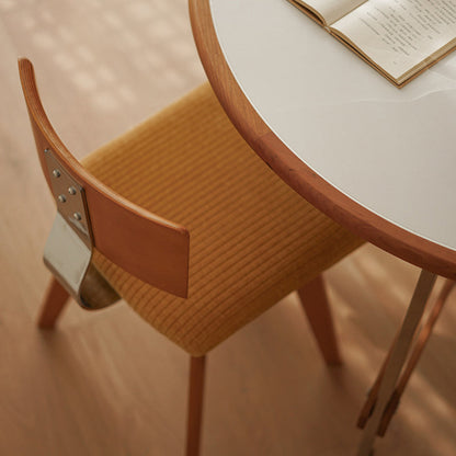 Contemporary Retro Square Rectangular Corduroy Rubberwood Solid Wood Plywood Iron Dining Chair Backrest Armless For Dining Room & Kitchen
