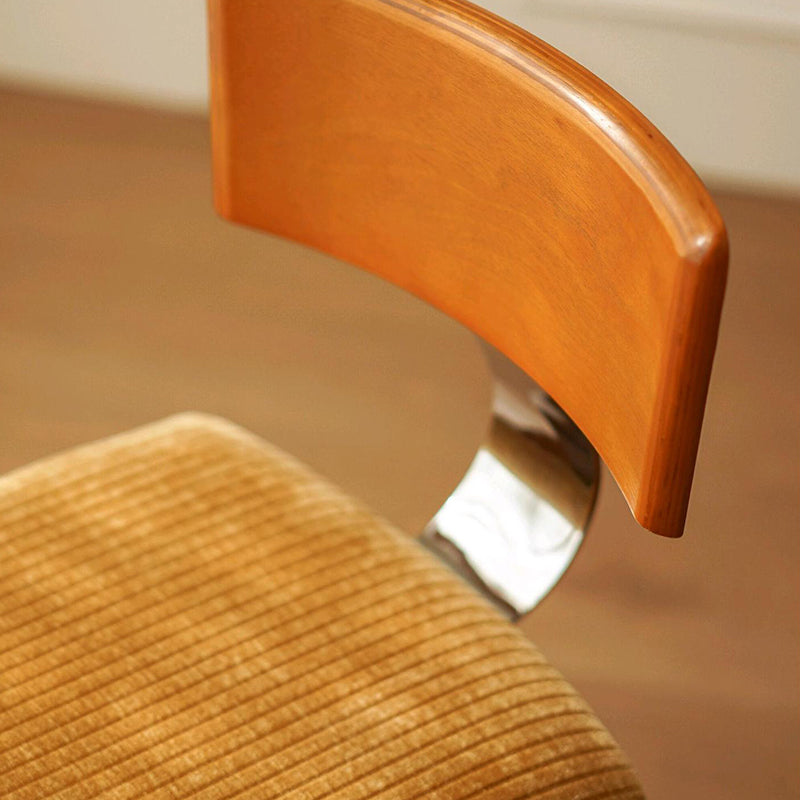 Contemporary Retro Square Rectangular Corduroy Rubberwood Solid Wood Plywood Iron Dining Chair Backrest Armless For Dining Room & Kitchen