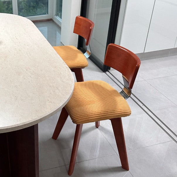 Contemporary Retro Square Rectangular Corduroy Rubberwood Solid Wood Plywood Iron Dining Chair Backrest Armless For Dining Room & Kitchen