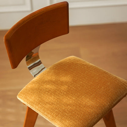 Contemporary Retro Square Rectangular Corduroy Rubberwood Solid Wood Plywood Iron Dining Chair Backrest Armless For Dining Room & Kitchen