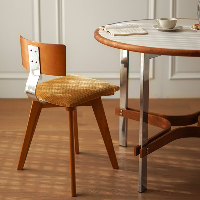 Contemporary Retro Square Rectangular Corduroy Rubberwood Solid Wood Plywood Iron Dining Chair Backrest Armless For Dining Room & Kitchen