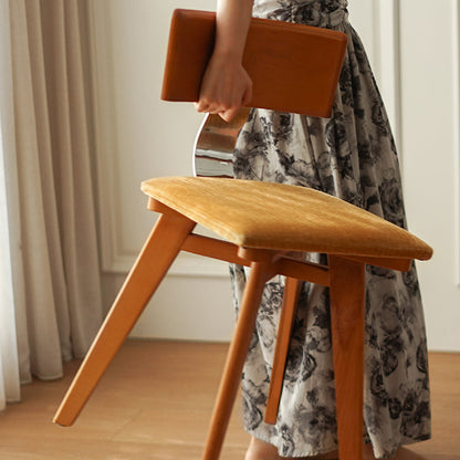 Contemporary Retro Square Rectangular Corduroy Rubberwood Solid Wood Plywood Iron Dining Chair Backrest Armless For Dining Room & Kitchen