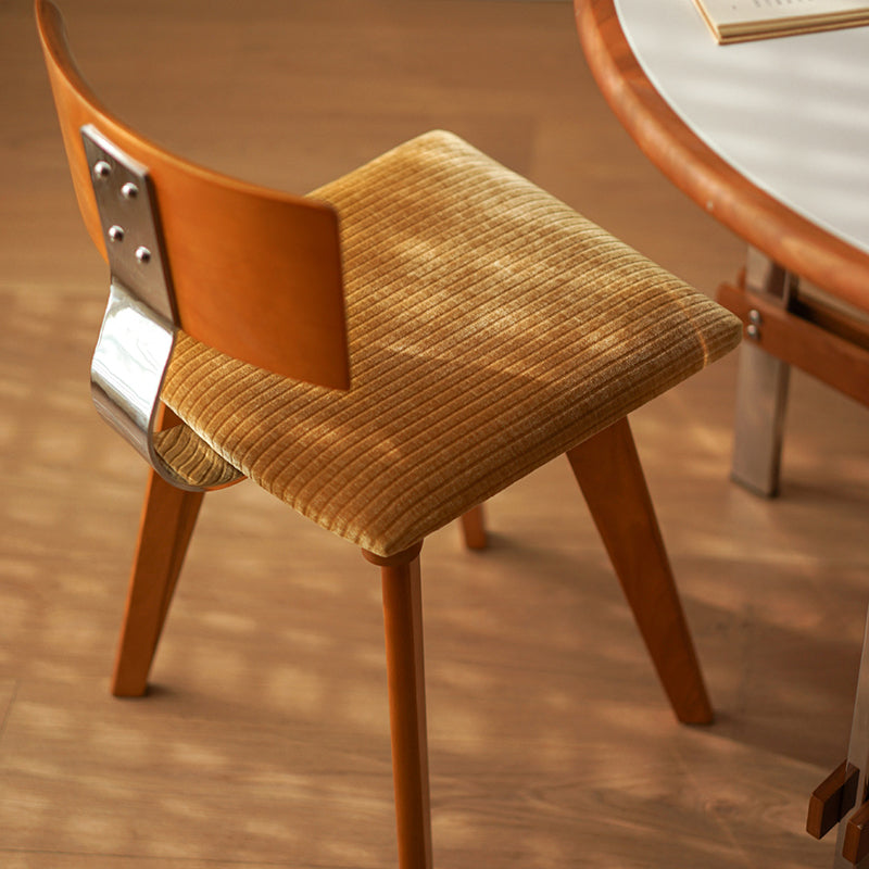 Contemporary Retro Square Rectangular Corduroy Rubberwood Solid Wood Plywood Iron Dining Chair Backrest Armless For Dining Room & Kitchen