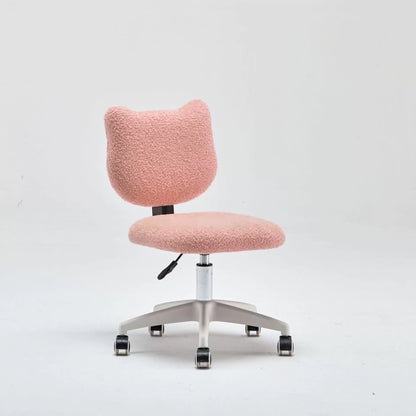 Modern Minimalist Square Lamb Fleece Solid Wood Plywood Iron Steel 360°Swivel Movable Height Adjustable Desk Chair Backrest Armless For Home Office
