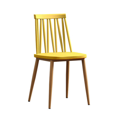 Modern Minimalist Square Rectangular Plastic Iron Dining Chair Backrest Armless For Dining Room & Kitchen