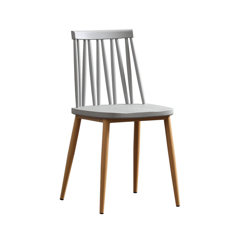 Modern Minimalist Square Rectangular Plastic Iron Dining Chair Backrest Armless For Dining Room & Kitchen