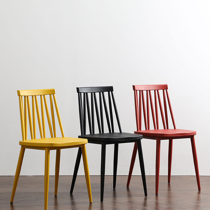 Modern Minimalist Square Rectangular Plastic Iron Dining Chair Backrest Armless For Dining Room & Kitchen