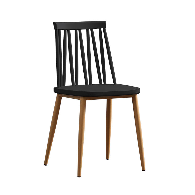 Modern Minimalist Square Rectangular Plastic Iron Dining Chair Backrest Armless For Dining Room & Kitchen