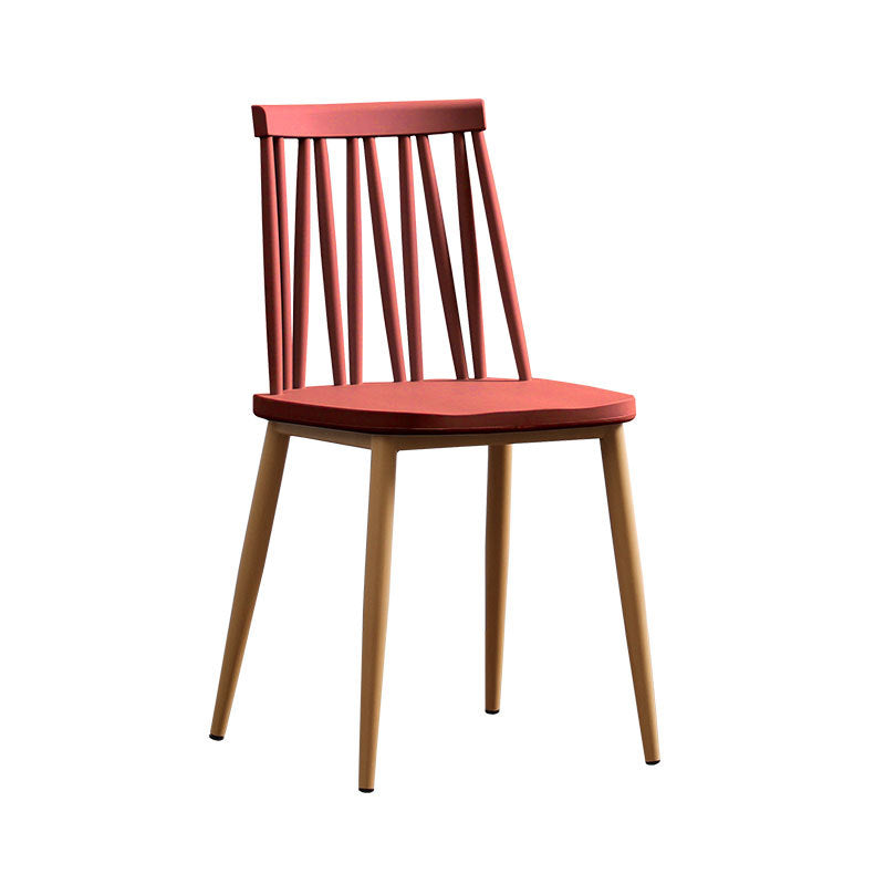 Modern Minimalist Square Rectangular Plastic Iron Dining Chair Backrest Armless For Dining Room & Kitchen