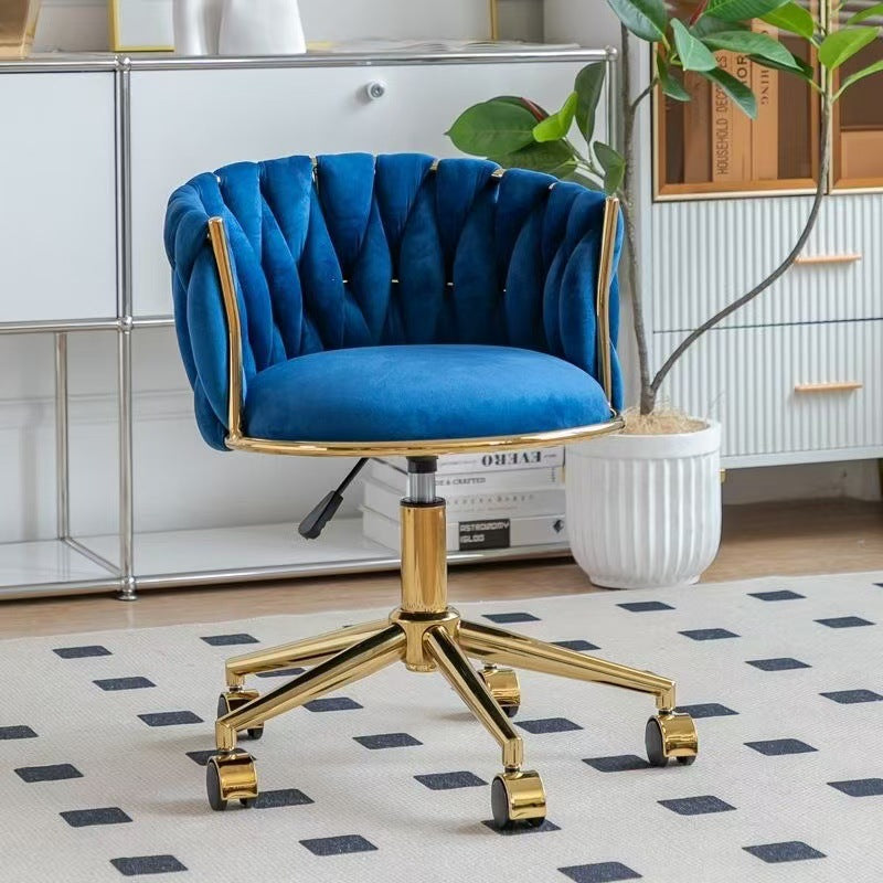 Contemporary Nordic Square Round Titanium Gold Coated Iron Velvet 360°Swivel Height Adjustable Vanity Stool Backrest Armless For Bedroom