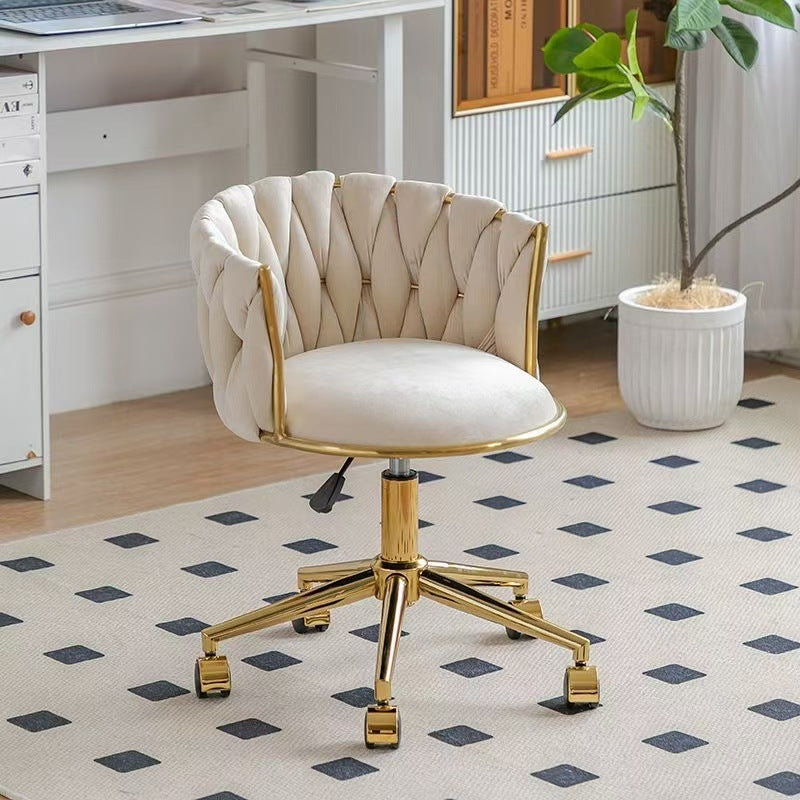 Contemporary Nordic Square Round Titanium Gold Coated Iron Velvet 360°Swivel Height Adjustable Vanity Stool Backrest Armless For Bedroom