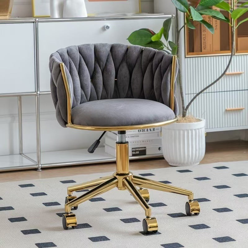 Contemporary Nordic Square Round Titanium Gold Coated Iron Velvet 360°Swivel Height Adjustable Vanity Stool Backrest Armless For Bedroom