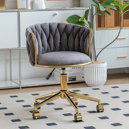 Contemporary Nordic Square Round Titanium Gold Coated Iron Velvet 360°Swivel Height Adjustable Vanity Stool Backrest Armless For Bedroom