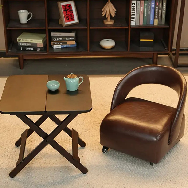 Contemporary Retro Square Faux Leather Solid Wood Accent Chair Backrest Armless For Living Room