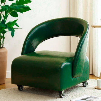 Contemporary Retro Square Faux Leather Solid Wood Accent Chair Backrest Armless For Living Room