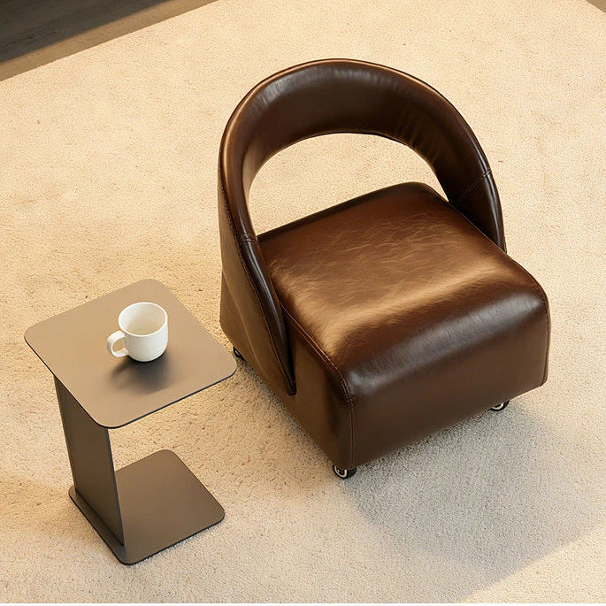 Contemporary Retro Square Faux Leather Solid Wood Accent Chair Backrest Armless For Living Room