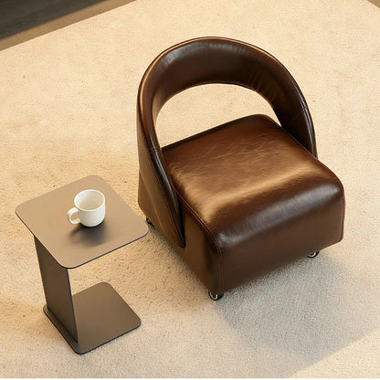 Contemporary Retro Square Faux Leather Solid Wood Accent Chair Backrest Armless For Living Room