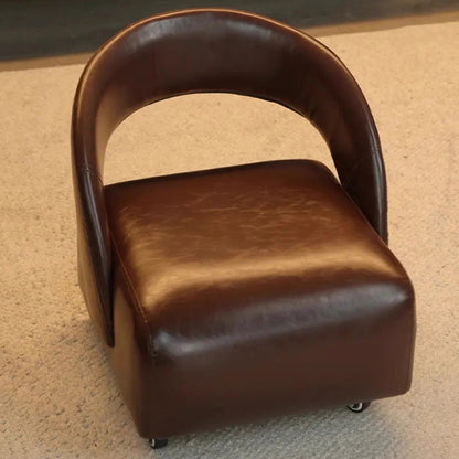 Contemporary Retro Square Faux Leather Solid Wood Accent Chair Backrest Armless For Living Room