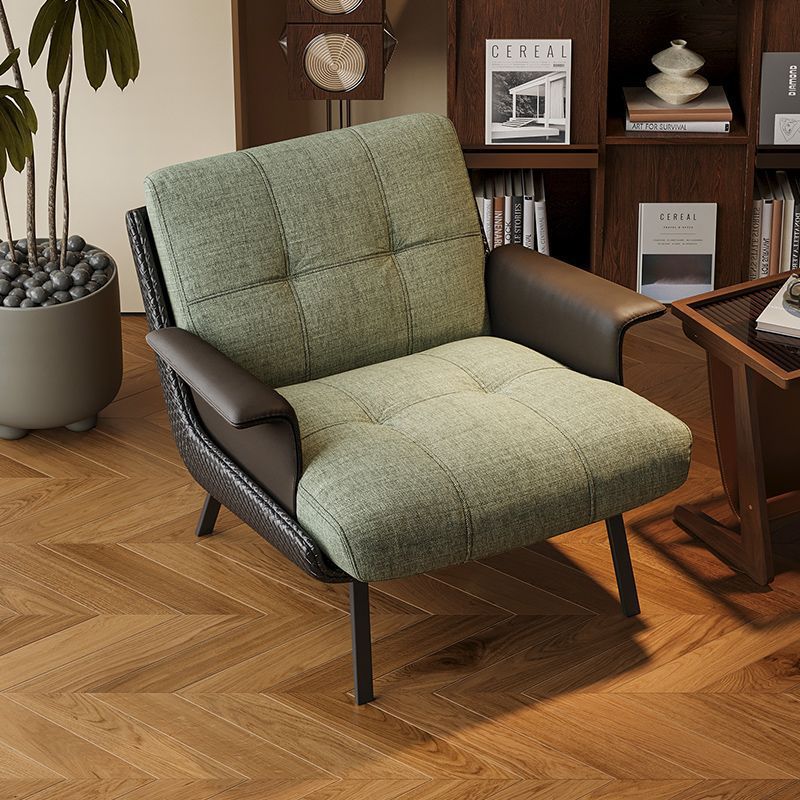 Modern Minimalist Square Rectangular Cotton-linen Faux Leather Solid Wood Plywood Carbon Steel Accent Chair Backrest Armrest For Living Room