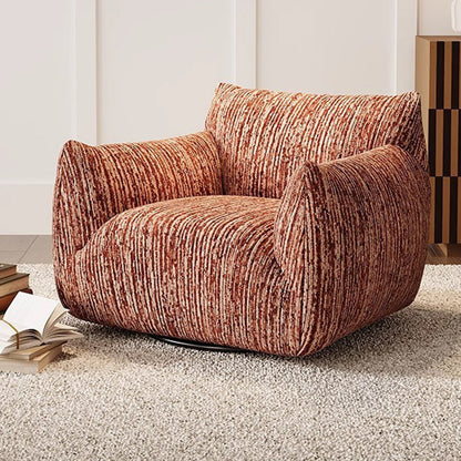 Contemporary Nordic Square Rectangular Chenille Solid Wood 360°Swivel Accent Chair Backrest Armrest For Living Room