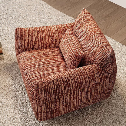 Contemporary Nordic Square Rectangular Chenille Solid Wood 360°Swivel Accent Chair Backrest Armrest For Living Room