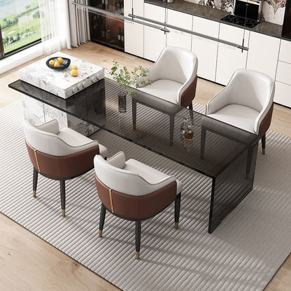 Modern Minimalist Square Rectangular Cat Scratch Leather Beech Wood Carbon Steel Dining Chair Backrest Armrest For Dining Room & Kitchen
