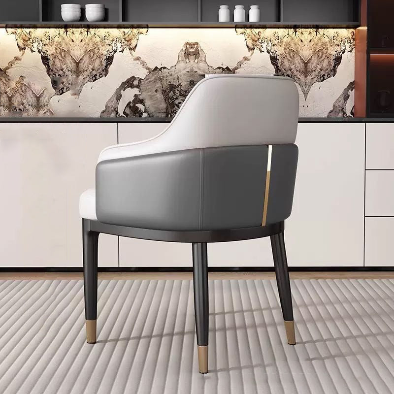 Modern Minimalist Square Rectangular Cat Scratch Leather Beech Wood Carbon Steel Dining Chair Backrest Armrest For Dining Room & Kitchen