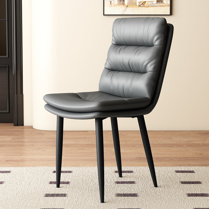 Modern Minimalist Square Nappa Leather Iron Dining Chair Backrest Armless For Dining Room & Kitchen