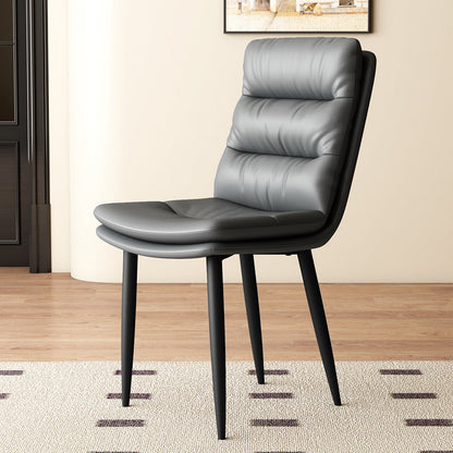 Modern Minimalist Square Nappa Leather Iron Dining Chair Backrest Armless For Dining Room & Kitchen