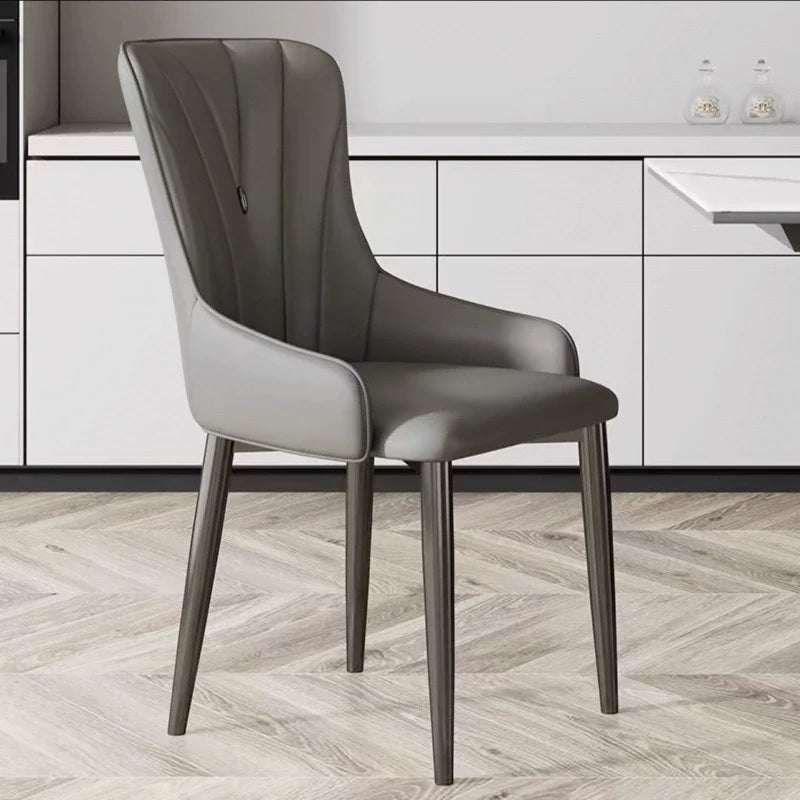 Contemporary Nordic Square Faux Leather Carbon Steel Dining Chair Backrest Armrest For Dining Room & Kitchen