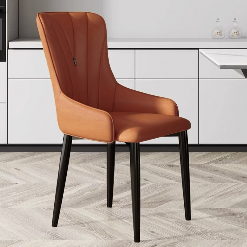 Contemporary Nordic Square Faux Leather Carbon Steel Dining Chair Backrest Armrest For Dining Room & Kitchen