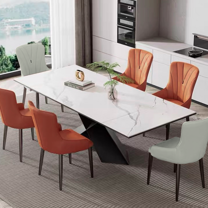 Contemporary Nordic Square Faux Leather Carbon Steel Dining Chair Backrest Armrest For Dining Room & Kitchen