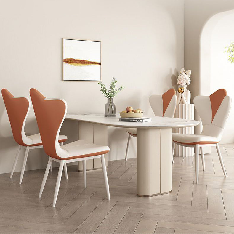 Modern Minimalist Square Rectangular Faux Nappa Leather Carbon Steel Dining Chair Backrest Armless For Dining Room & Kitchen