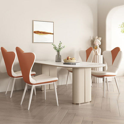 Modern Minimalist Square Rectangular Faux Nappa Leather Carbon Steel Dining Chair Backrest Armless For Dining Room & Kitchen