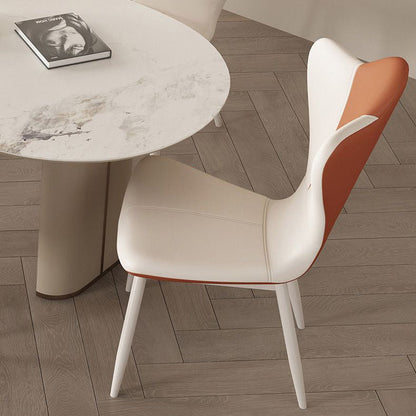 Modern Minimalist Square Rectangular Faux Nappa Leather Carbon Steel Dining Chair Backrest Armless For Dining Room & Kitchen