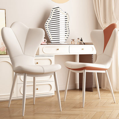 Modern Minimalist Square Rectangular Faux Nappa Leather Carbon Steel Dining Chair Backrest Armless For Dining Room & Kitchen