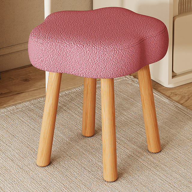 Modern Minimalist Flower-shaped Synthetic Fabric Lamb Fleece Beech Wood Solid Wood Plywood Low Stool For Living Room