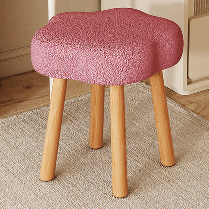 Modern Minimalist Flower-shaped Synthetic Fabric Lamb Fleece Beech Wood Solid Wood Plywood Low Stool For Living Room