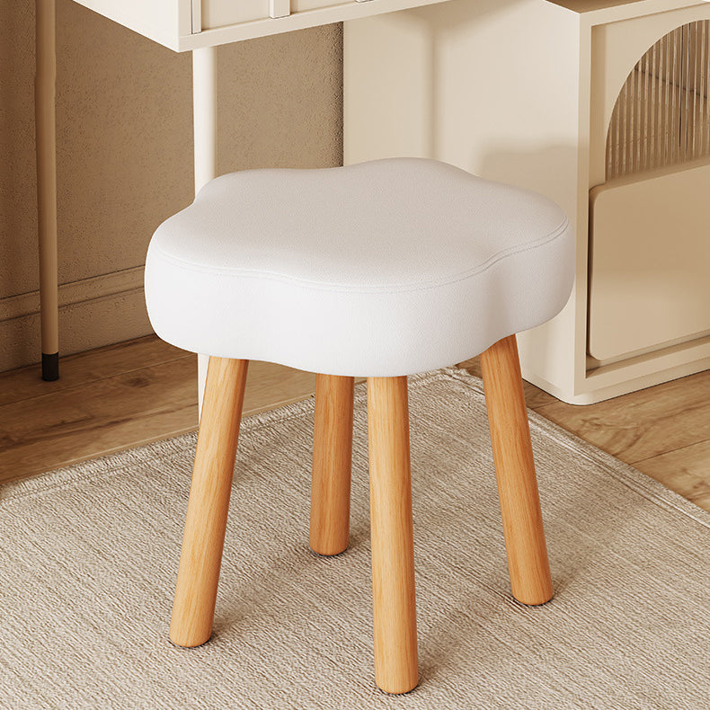 Modern Minimalist Flower-shaped Synthetic Fabric Lamb Fleece Beech Wood Solid Wood Plywood Low Stool For Living Room
